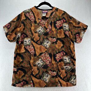 Silky Scrubs Shirt Mens Size M Southwestern Zebra Print Medical Uniform Brown